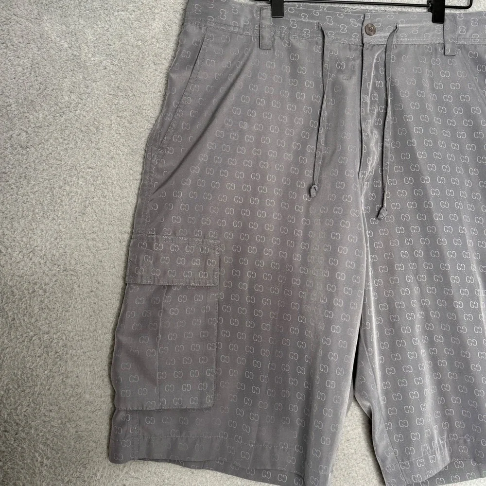 Gucci Mens GG Monogram Cargo Shorts Grey Jacquard Made in Italy Drawstring Waist